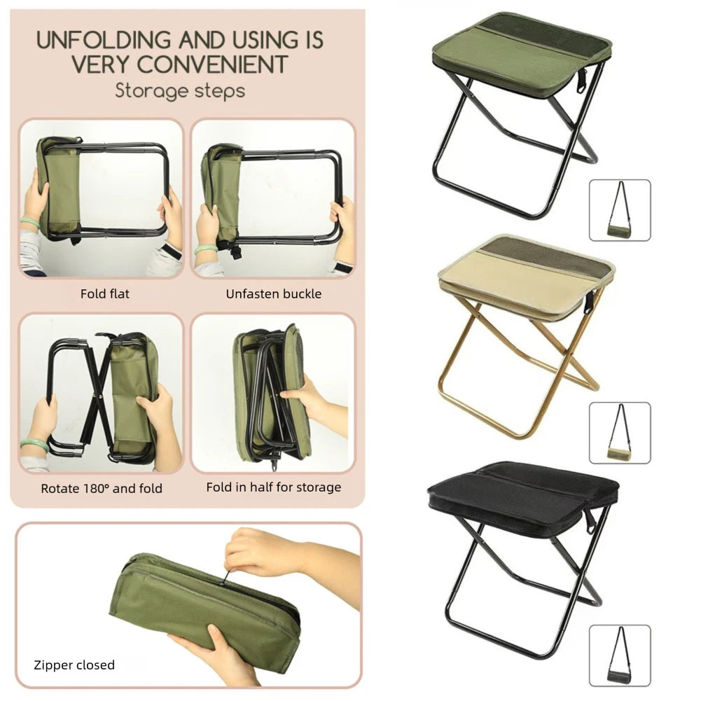 Foldable Portable Backpack Stool with Carry Bag – Lightweight Mini Outdoor Chair